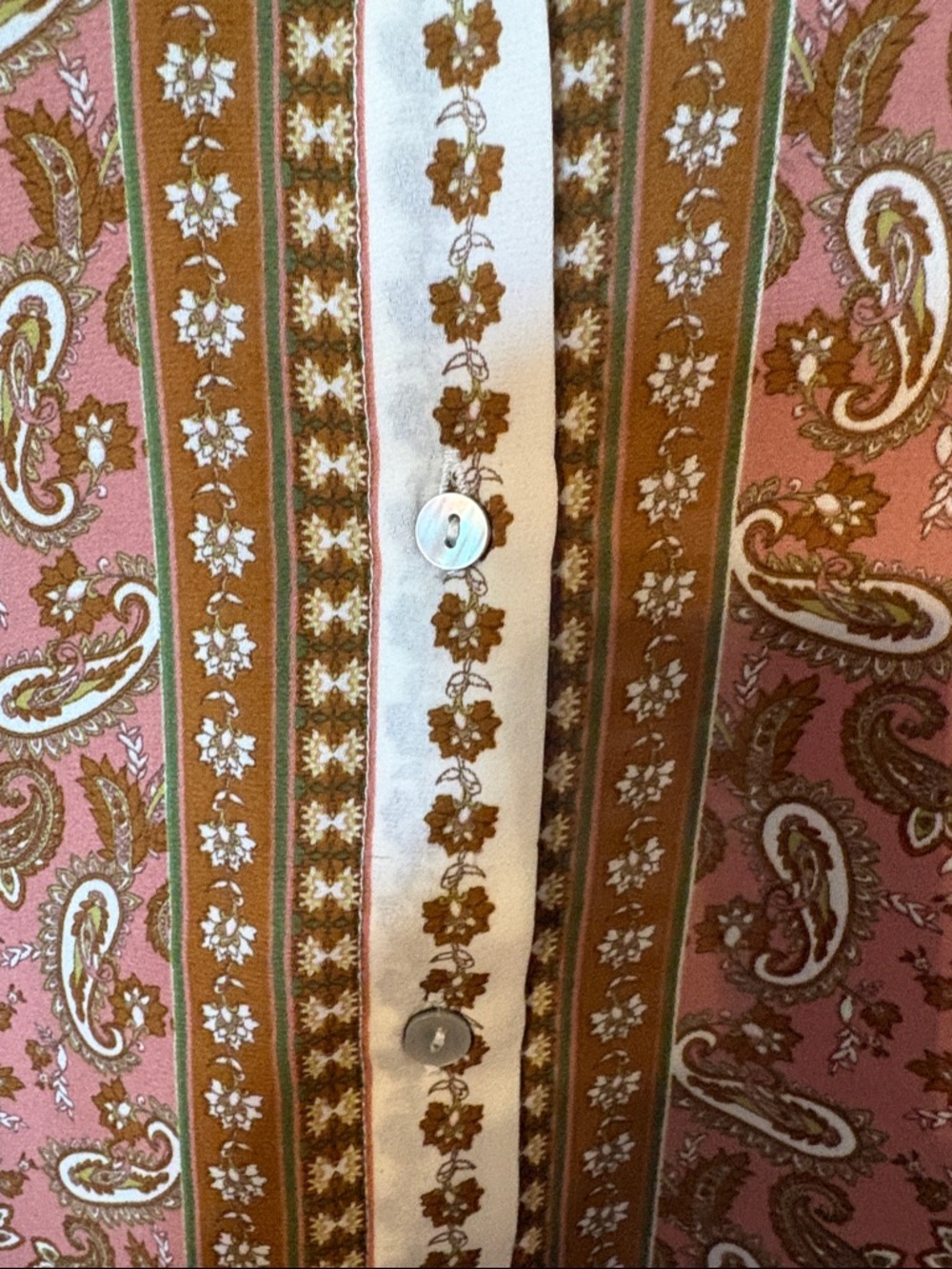 Rose & Olive Pink and Green Paisley Button-Front Blouse - Picture 5 of 6